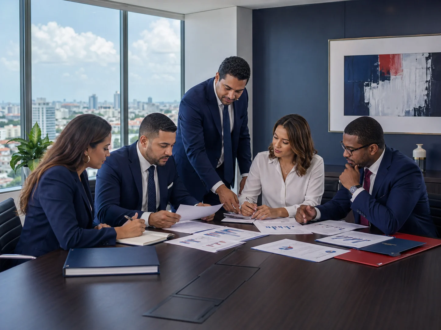 Reunión profesional con enfoque institucional y revisión documental